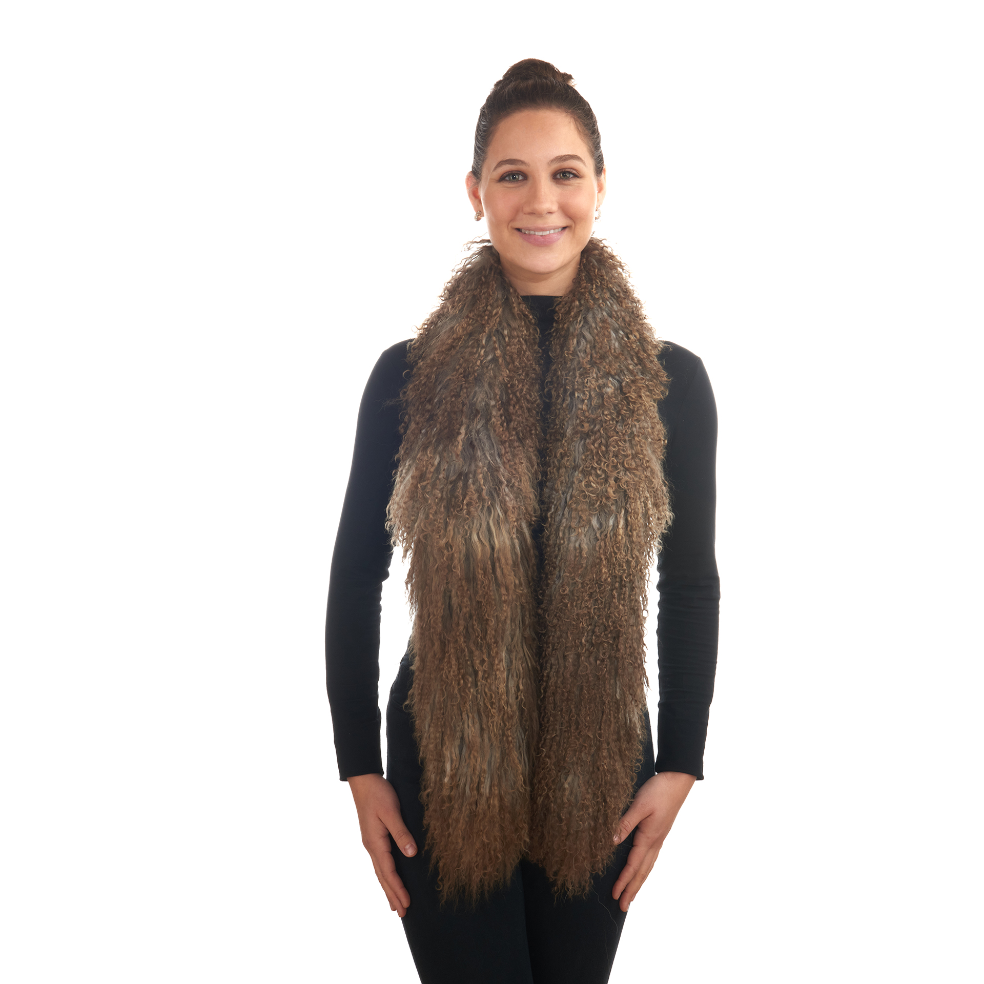 Tibetlamm Schal in grau-beige 140 cm