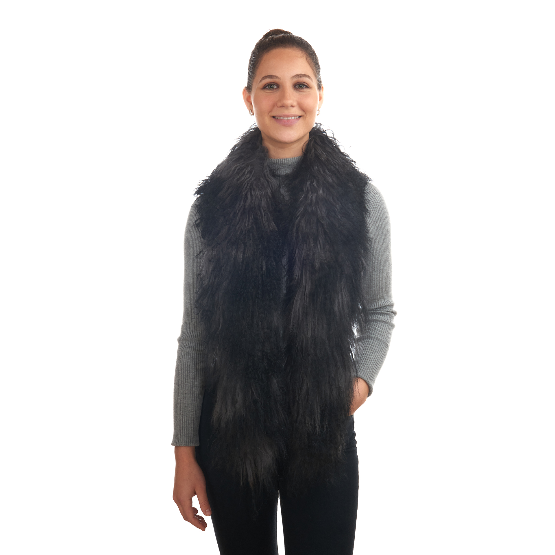 Tibetlamm Schal grau-braun 140 cm