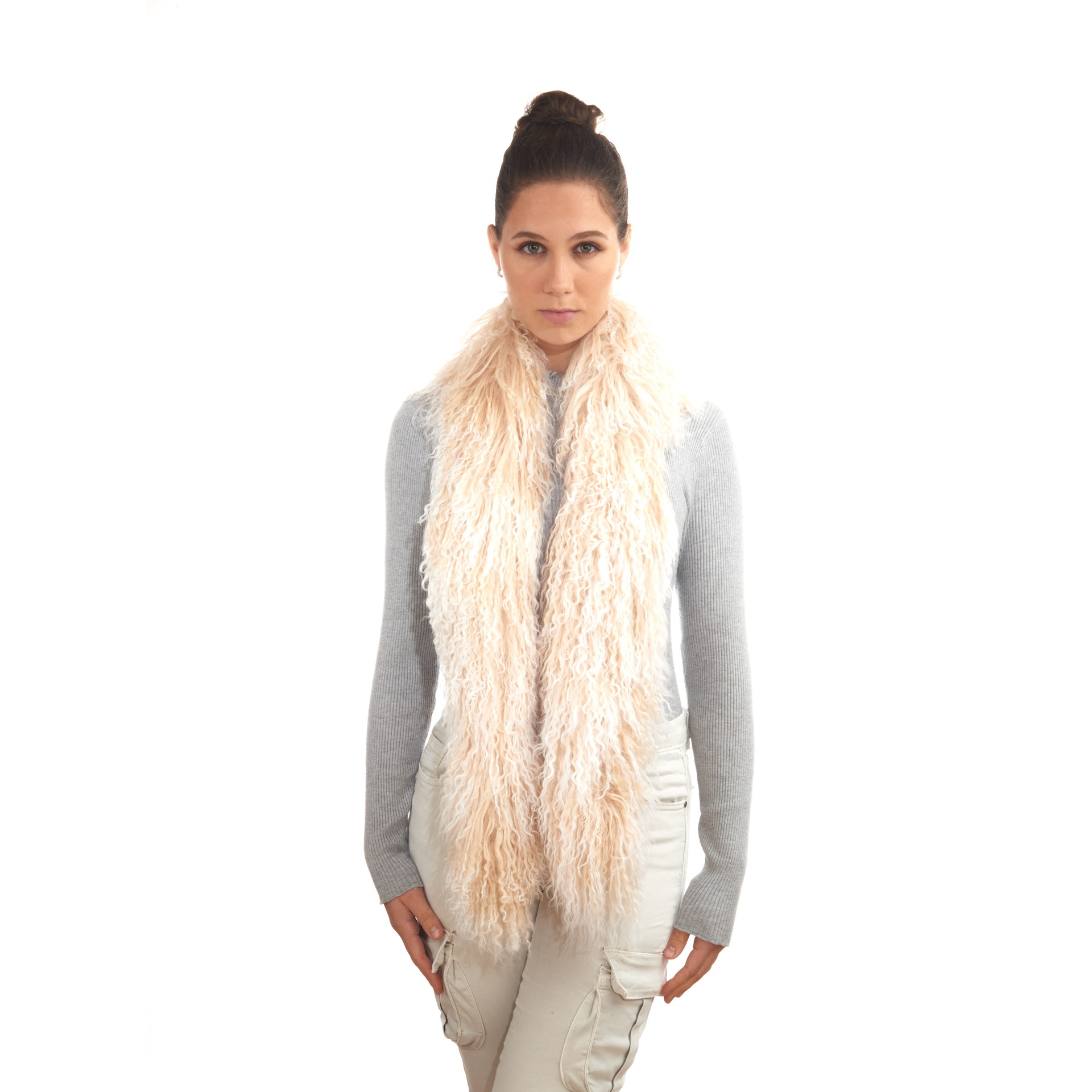 Tibetlamm Schal creme-weiss 140 cm