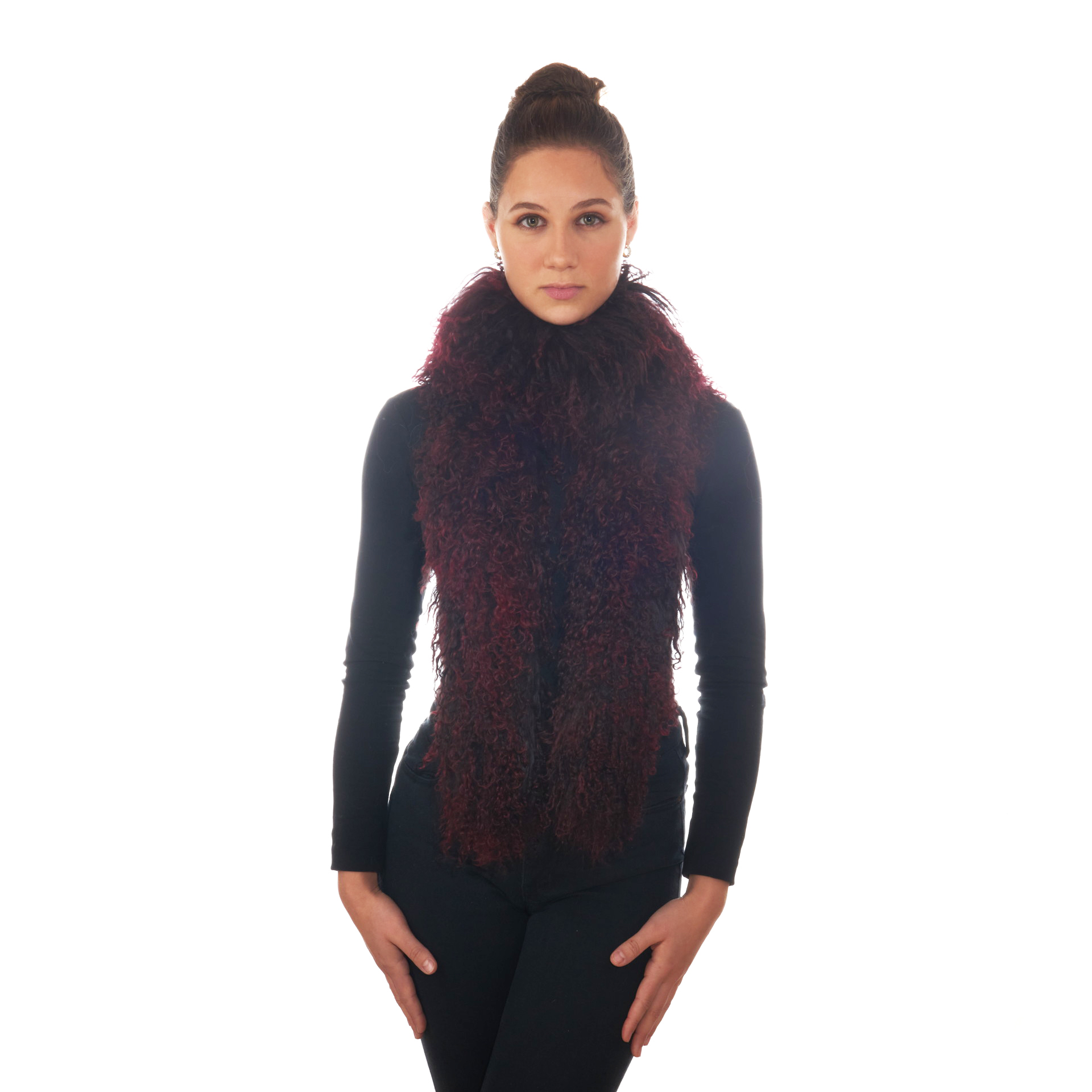 Tibetlamm Schal in dunkelrot-rot 140 cm