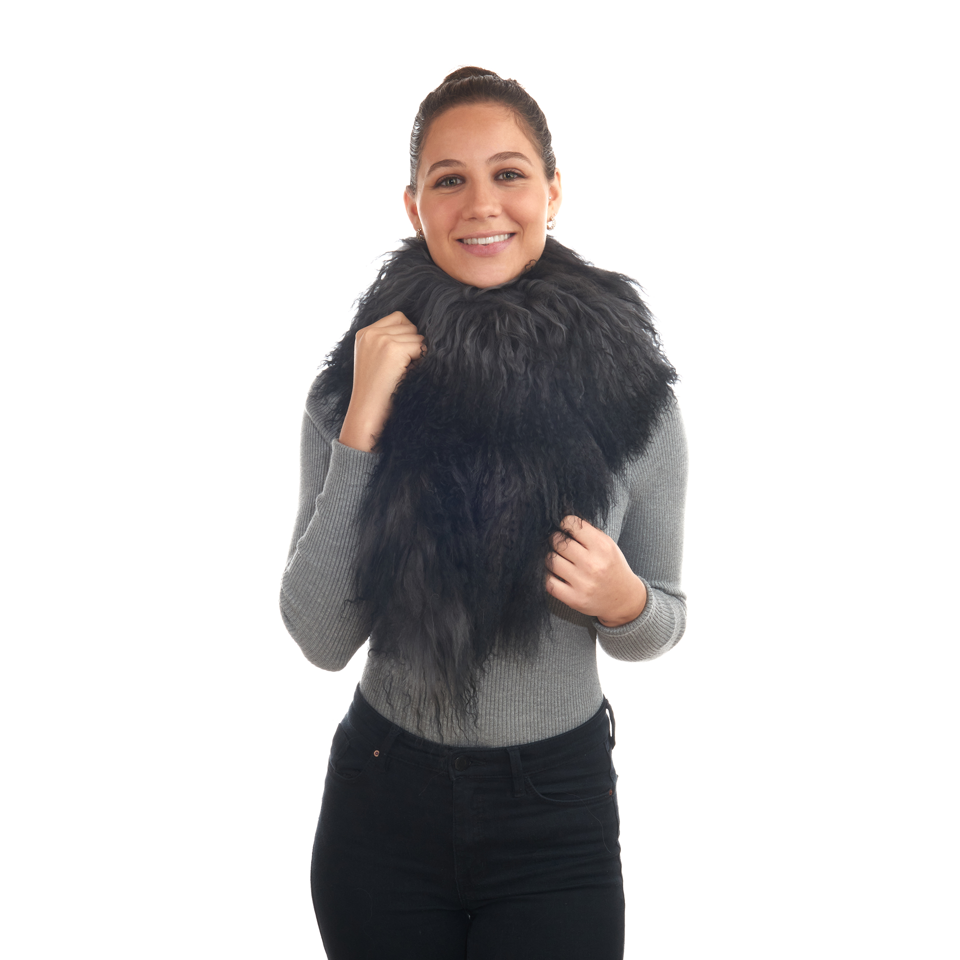 Tibetlamm Schal grau-schwarz 140 cm