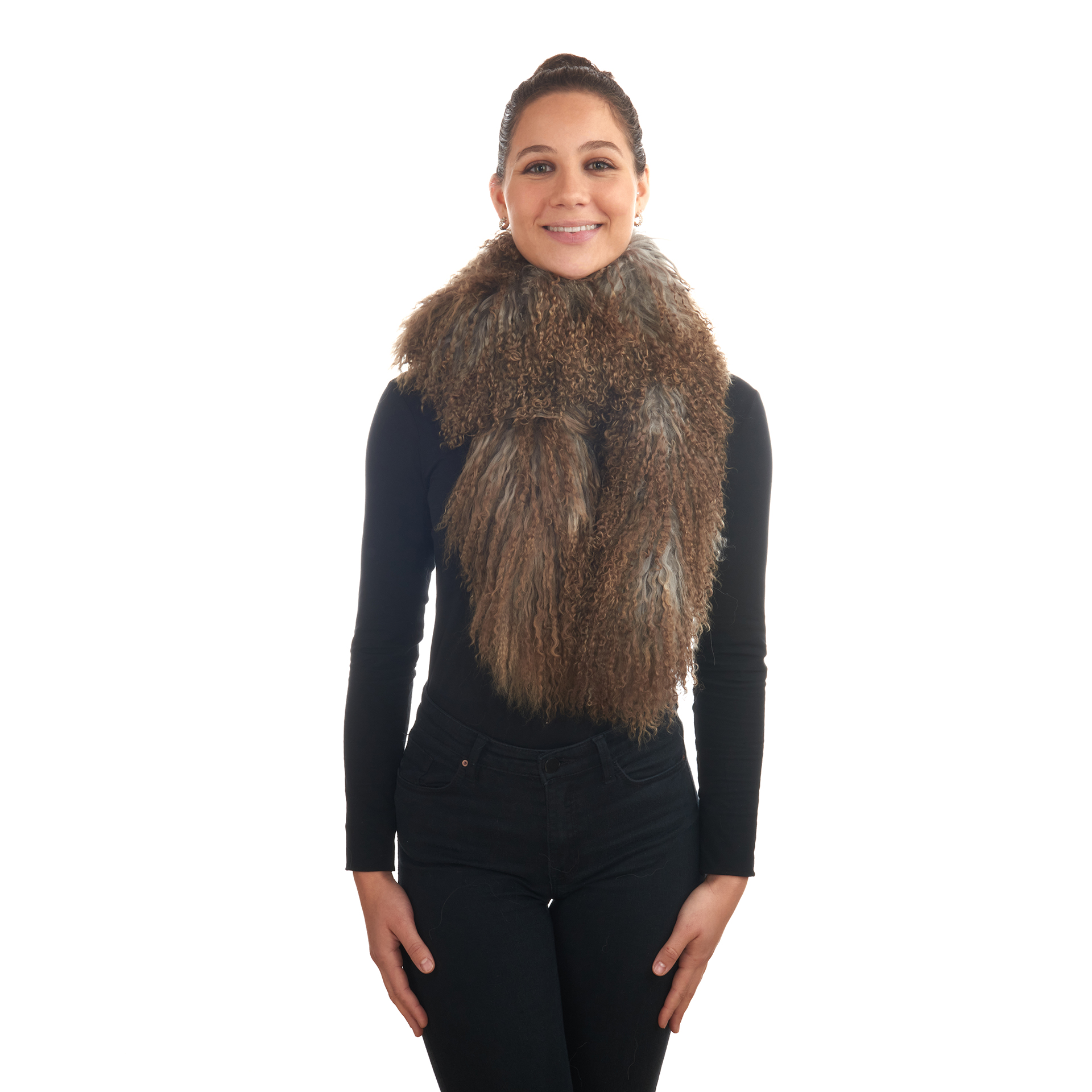 Tibetlamm Schal in grau-beige 140 cm