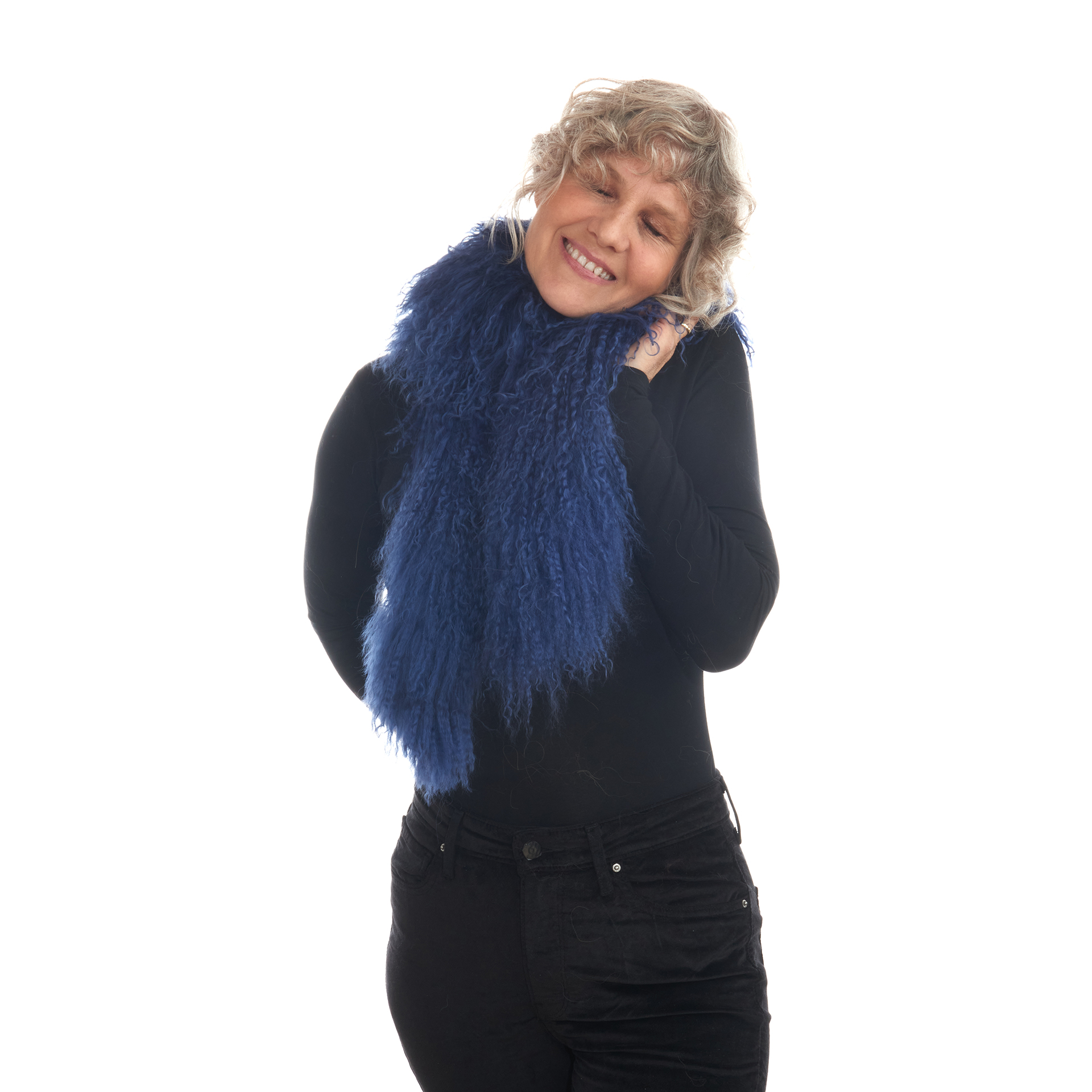 Tibetlamm Schal blau 140 cm