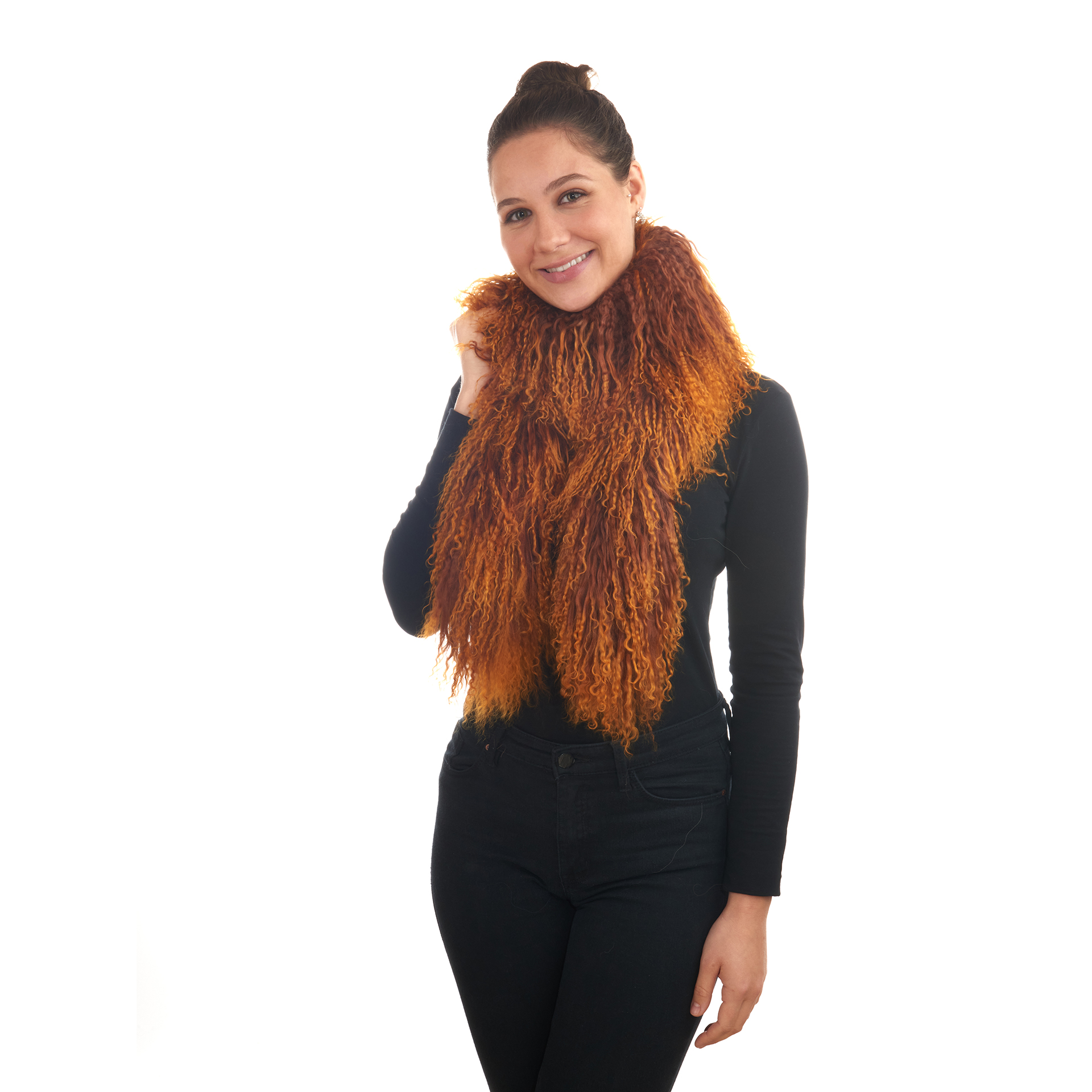 Tibetlamm Schal braun-orange 140 cm