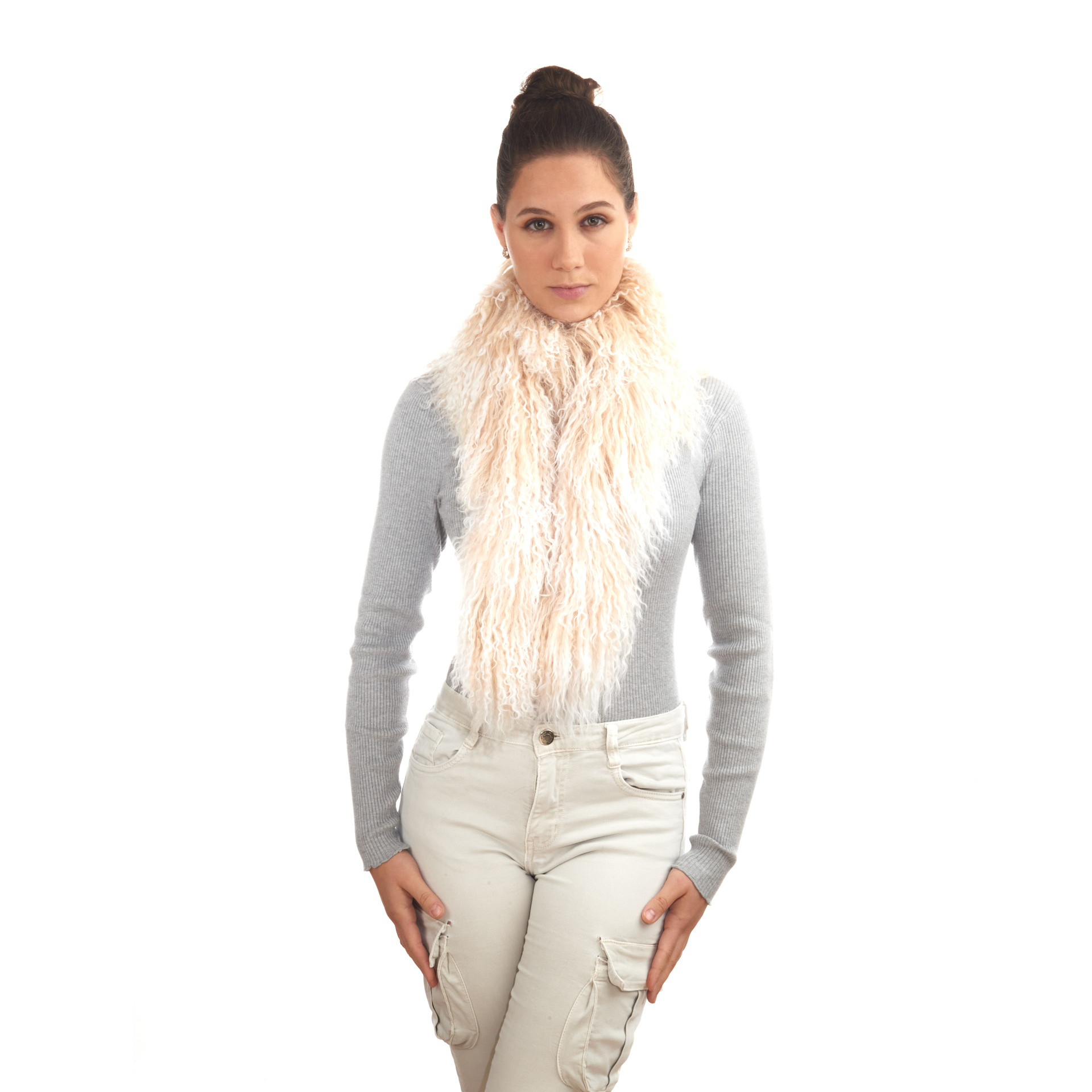 Tibetlamm Schal creme-weiss 140 cm